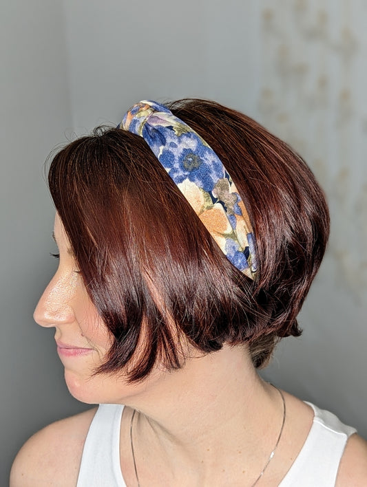 Navy Knotted Floral Headband