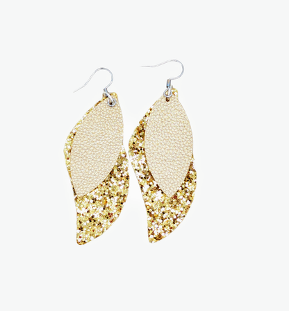 Golden Glitter Leaf Earrings