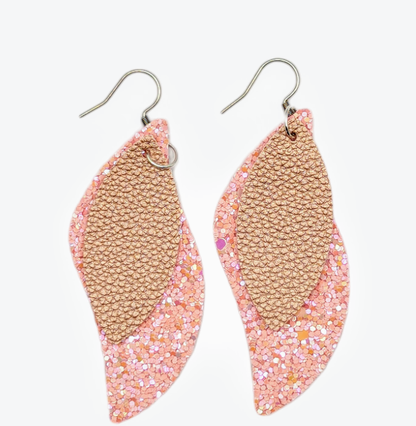 Pink Petal Sparkle Leaf Earrings