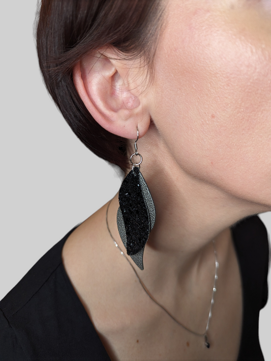Midnight Shimmer Leaf Earrings