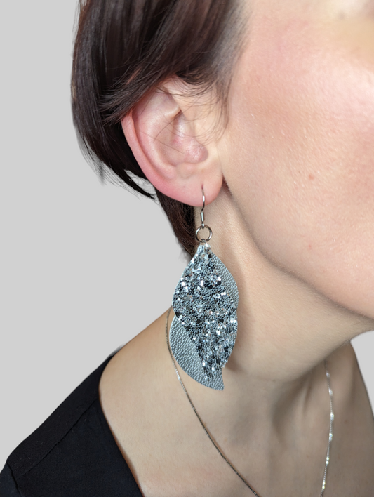 Silver Stardust Leaf Earrings